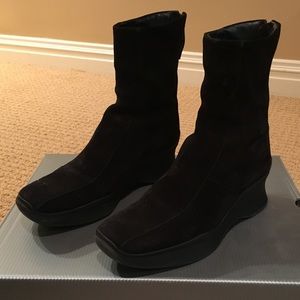 Black Prada suede rubber soles booties.
